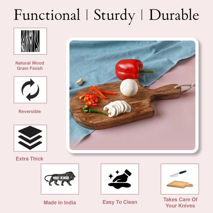 Handcrafted Wooden Chopping Board With Handle (Large) - Vintageware