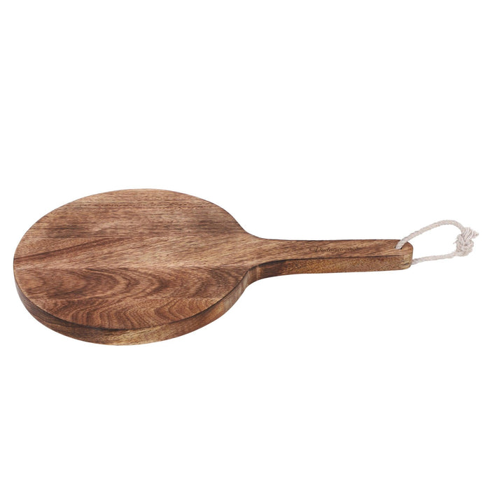 Handcrafted Round Shape Wooden Chopping Board With Handle - Vintageware