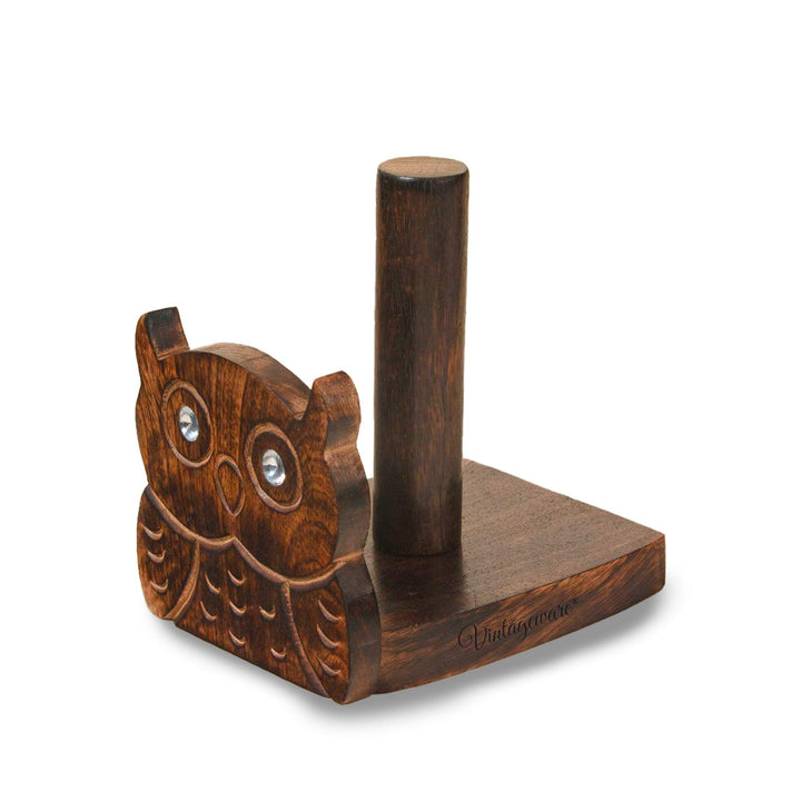 Wooden Tissue Roll Holder Owl Designed (Flat Top) - Vintageware