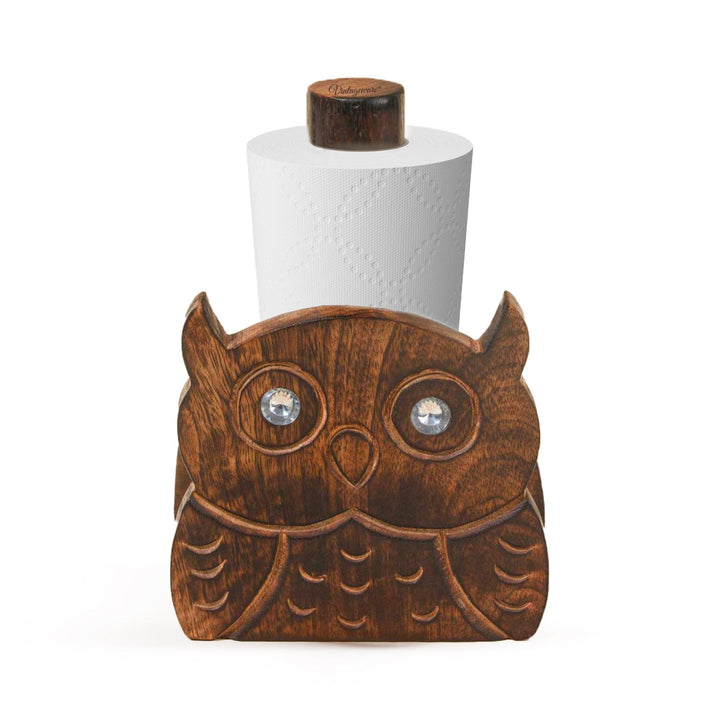 Wooden Tissue Roll Holder Owl Designed (Flat Top) - Vintageware