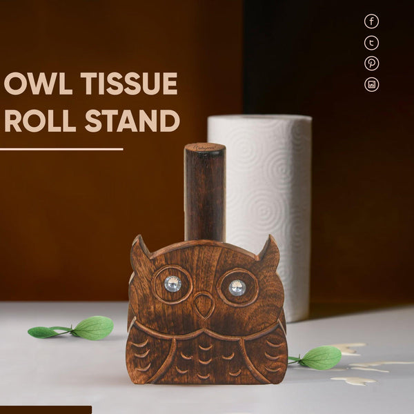 Wooden Tissue Roll Holder Owl Designed (Flat Top) - Vintageware