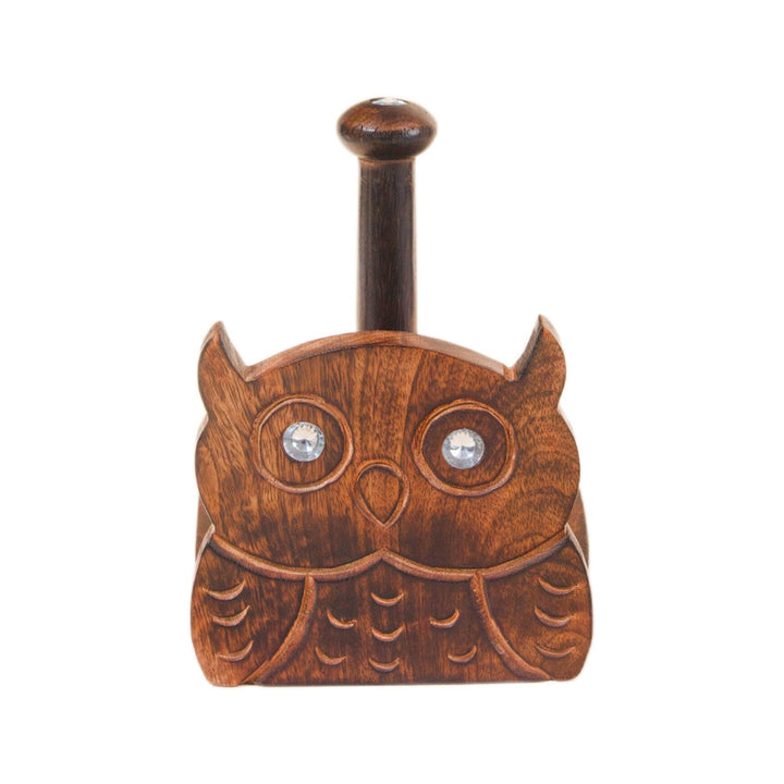 Wooden Tissue Roll Holder Owl Designed (Gem Top) - Vintageware