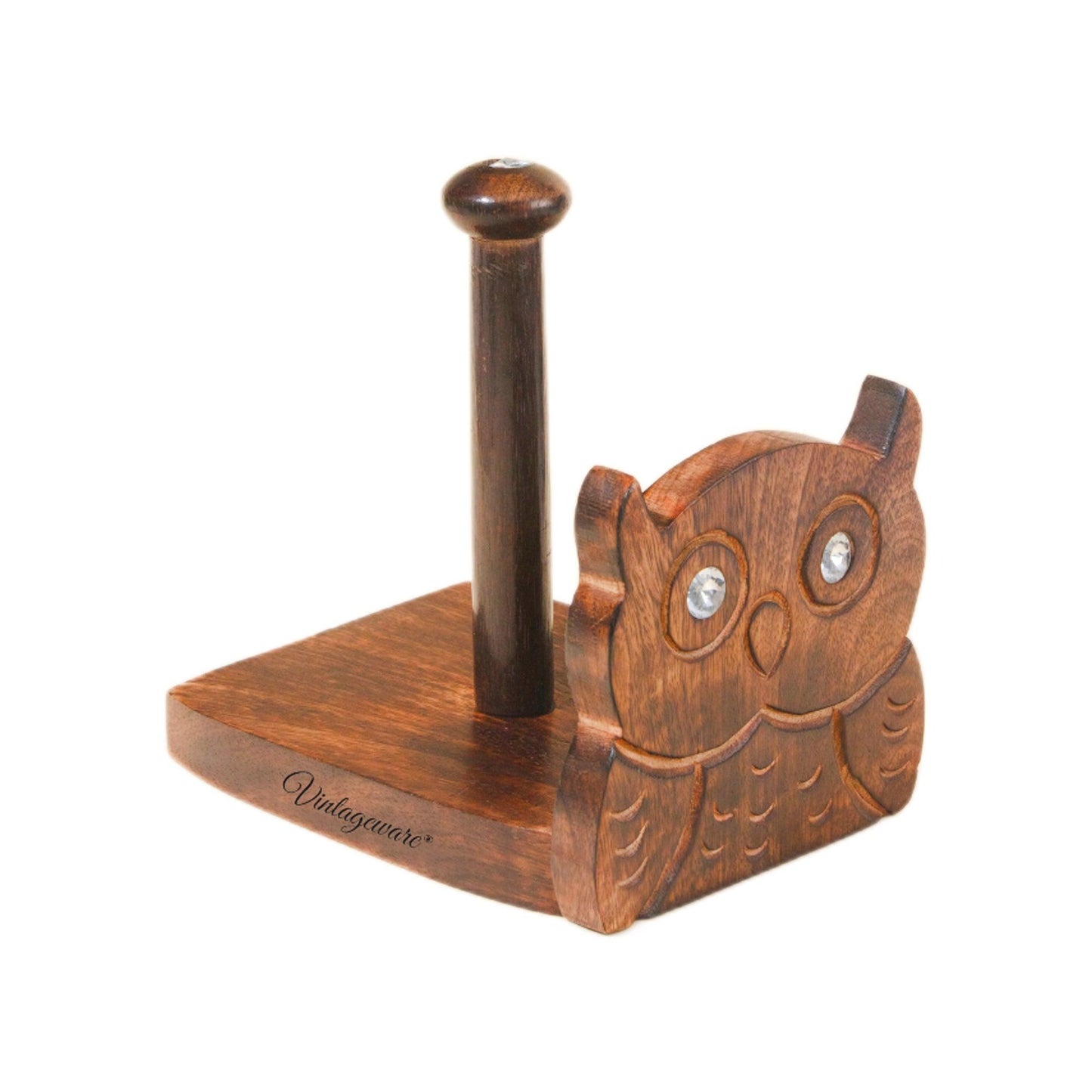 Wooden Tissue Roll Holder Owl Designed (Gem Top) - Vintageware