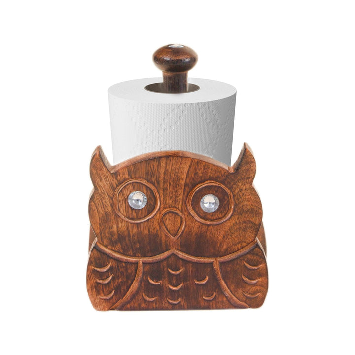 Wooden Tissue Roll Holder Owl Designed (Gem Top) - Vintageware