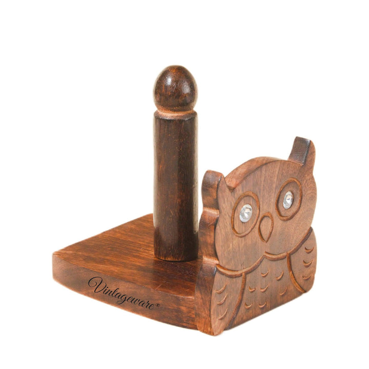 Wooden Tissue Roll Holder Owl Designed (Round Top) - Vintageware