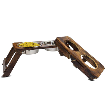 Wooden Dog Feeding Stand With 2 Stainless Steel 1500 ML (Large) - Vintageware