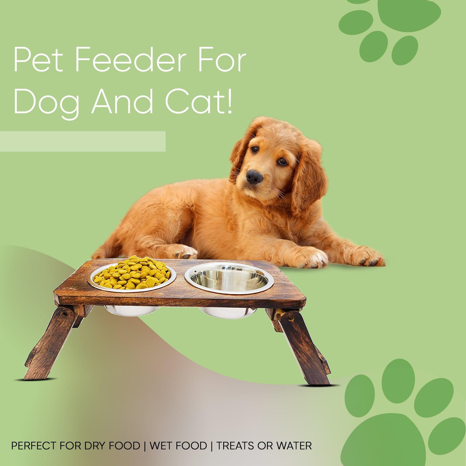 Wooden Dog Feeding Stand With 2 Stainless Steel 1500 ML (Large) - Vintageware