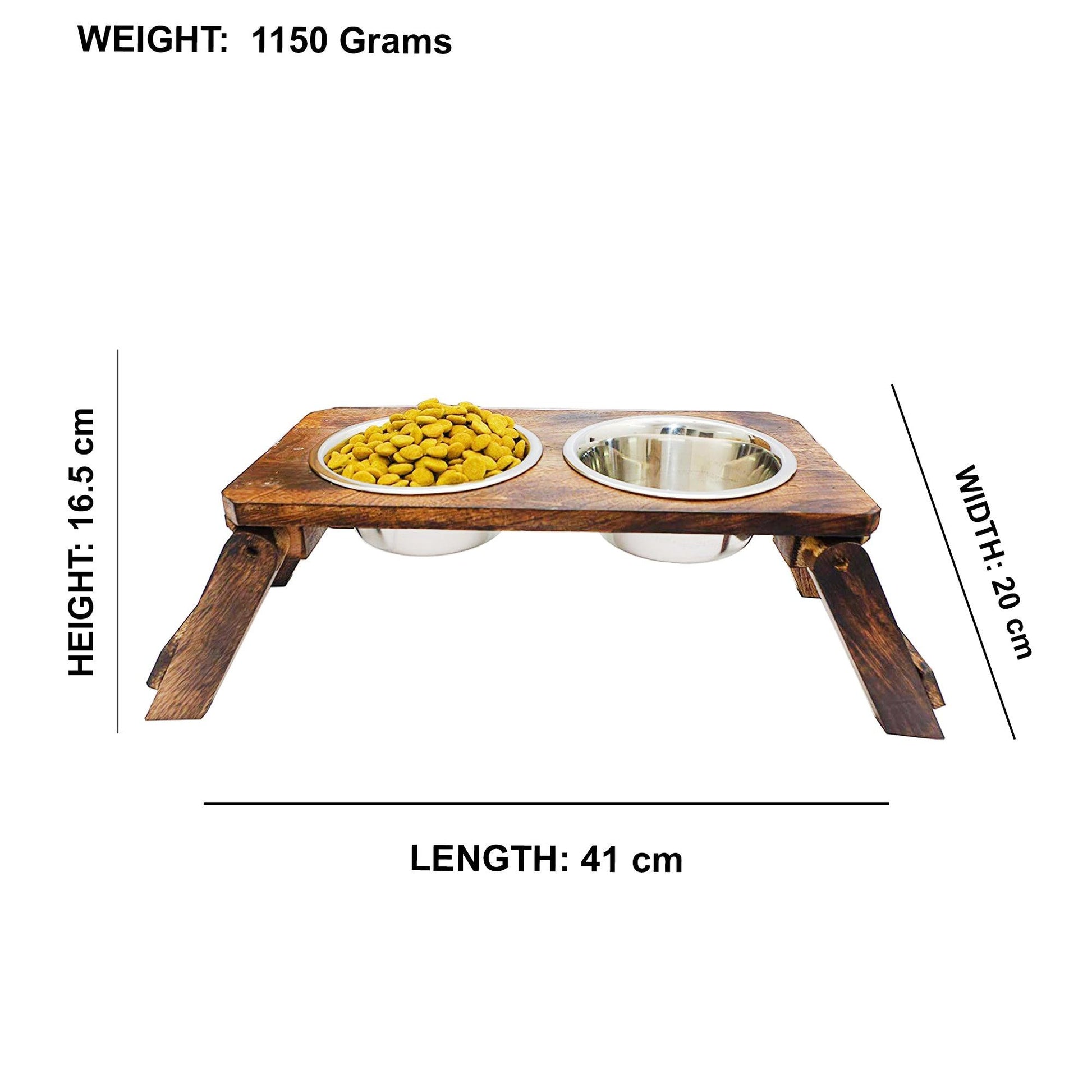 Wooden Dog Feeder Stand With 2 Stainless Steel Bowl 900 ML (Small) - Vintageware