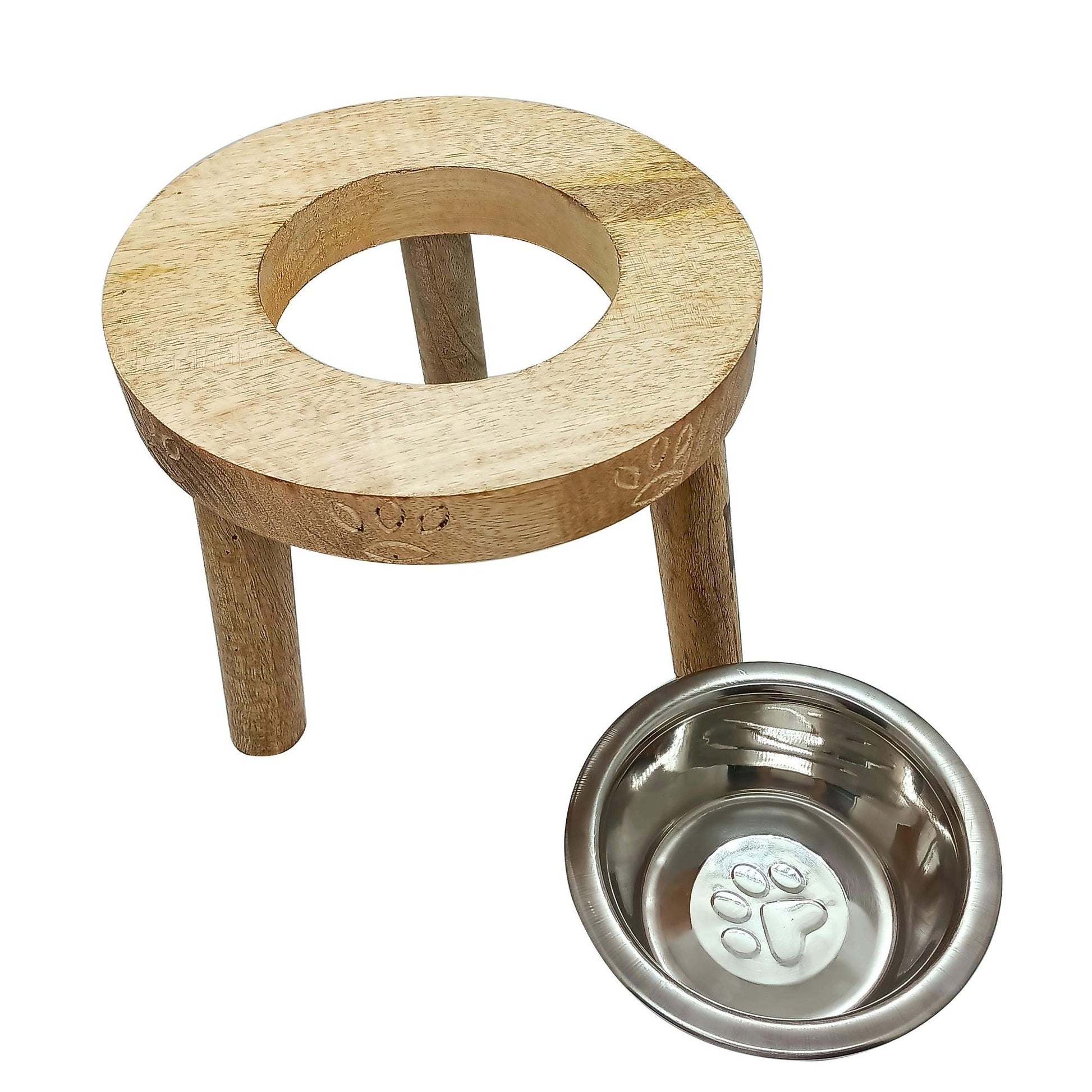Wooden Dog Feeder Stand With 1 Stainless Steel Bowl 900 ML (XTRA-Small) - Vintageware