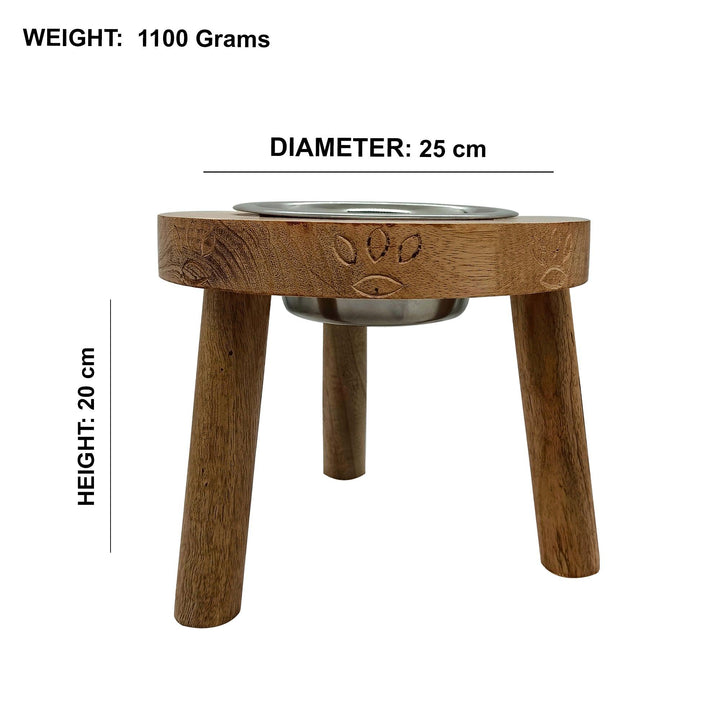 Wooden Dog Feeder Stand With 1 Stainless Steel Bowl 900 ML (XTRA-Small) - Vintageware