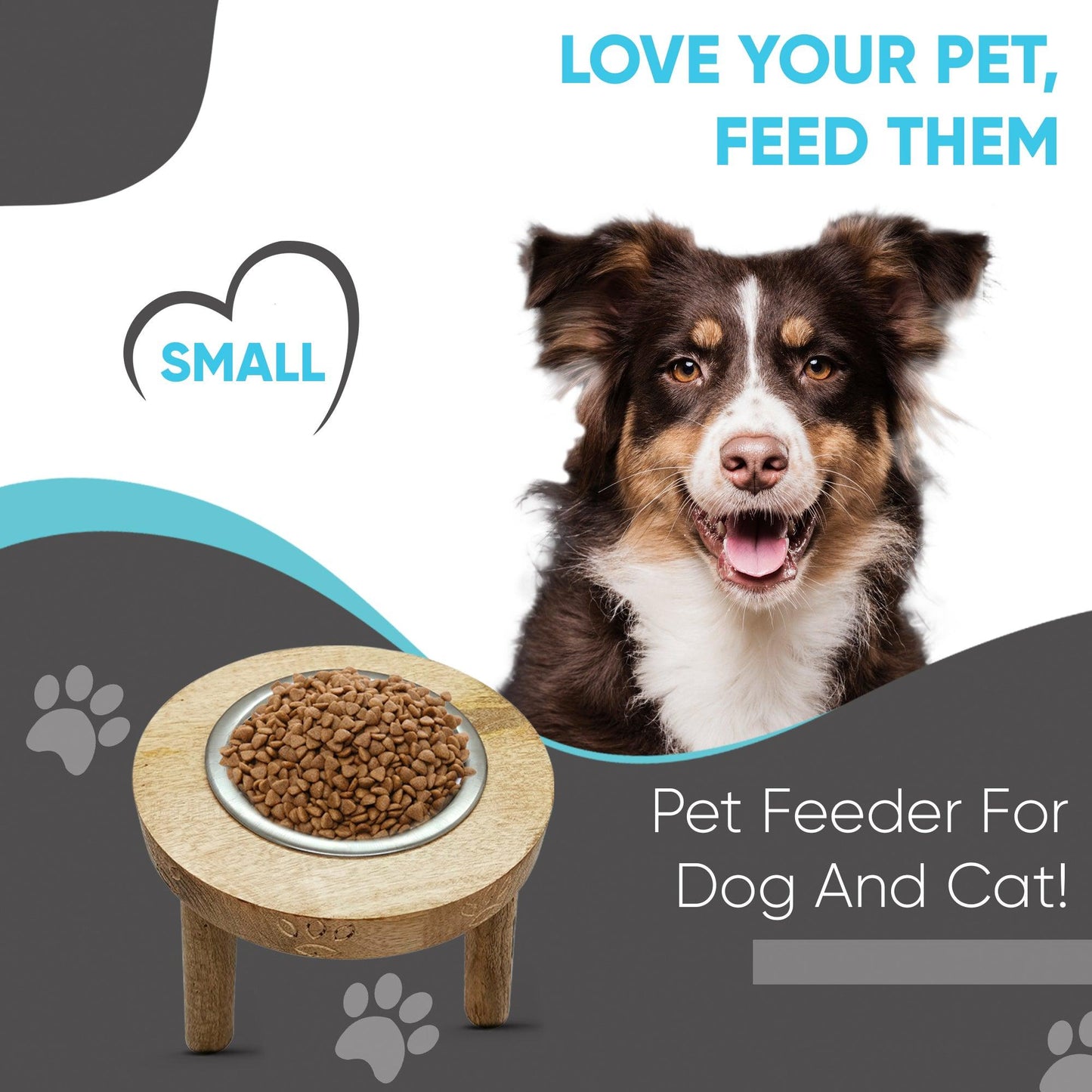 Wooden Dog Feeder Stand With 1 Stainless Steel Bowl 900 ML (XTRA-Small) - Vintageware