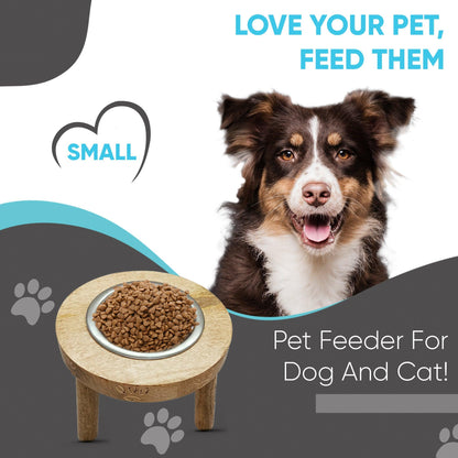 Wooden Dog Feeder Stand With 1 Stainless Steel Bowl 900 ML (XTRA-Small) - Vintageware