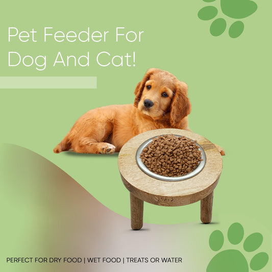Wooden Dog Feeder Stand With 1 Stainless Steel Bowl 900 ML (XTRA-Small) - Vintageware