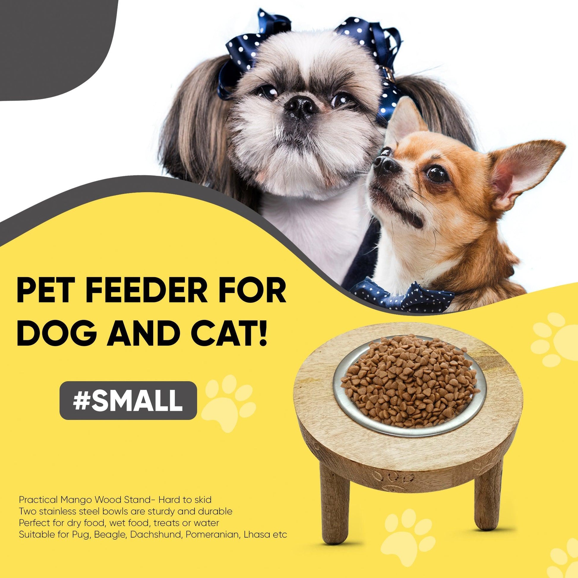 Wooden Dog Feeder Stand With 1 Stainless Steel Bowl 900 ML (XTRA-Small) - Vintageware