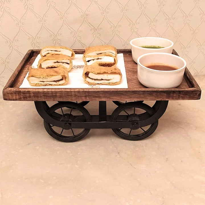 Handcrafted Serving Platter Trolley And Snack Tray - Vintageware