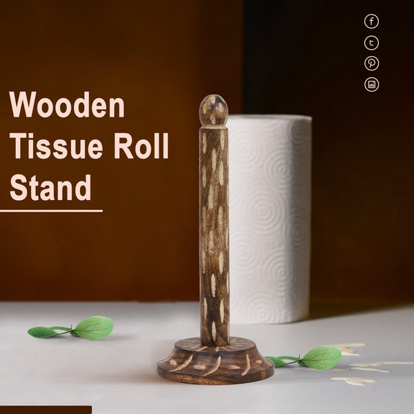 Wooden Kitchen Tissue Paper Roll Holder Stand (Tribal Ellipsis)