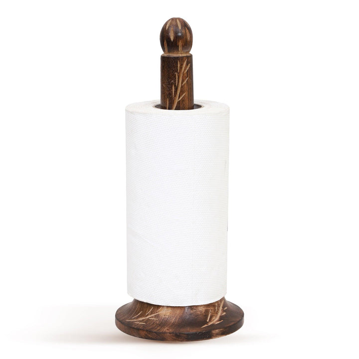 Wooden Kitchen Tissue Paper Roll Holder Stand (Tribal Leaf) - Vintageware