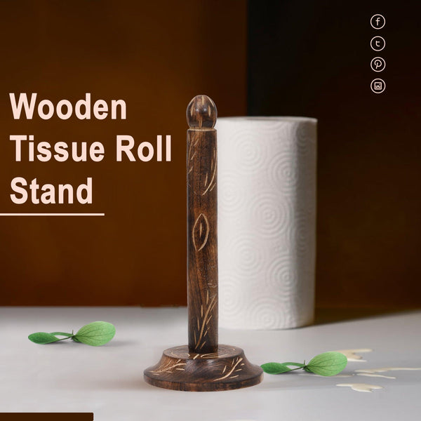 Wooden Kitchen Tissue Paper Roll Holder Stand (Tribal Leaf)
