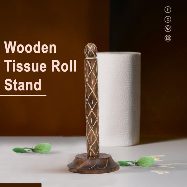 Wooden Kitchen Tissue Paper Roll Holder Stand (Tribal Strip)