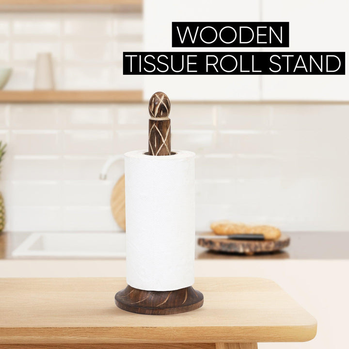 Wooden Kitchen Tissue Paper Roll Holder Stand (Tribal Strip) - Vintageware