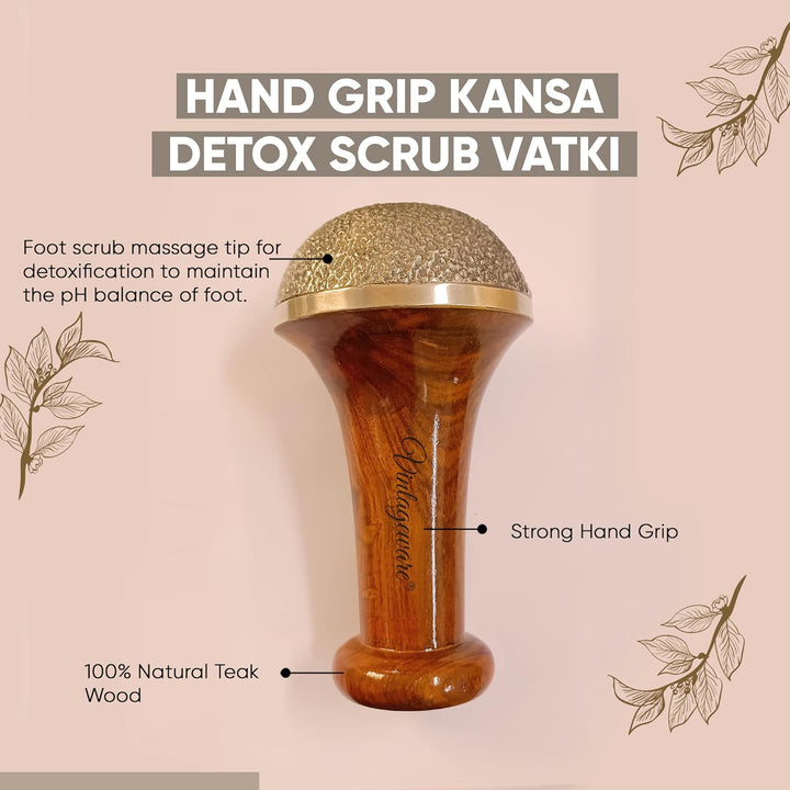 Ayurvedic Kansa Vatki foot massager with teak handle