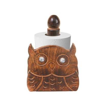 Wooden Tissue Roll Holder Owl Designed (Round Top) - Vintageware