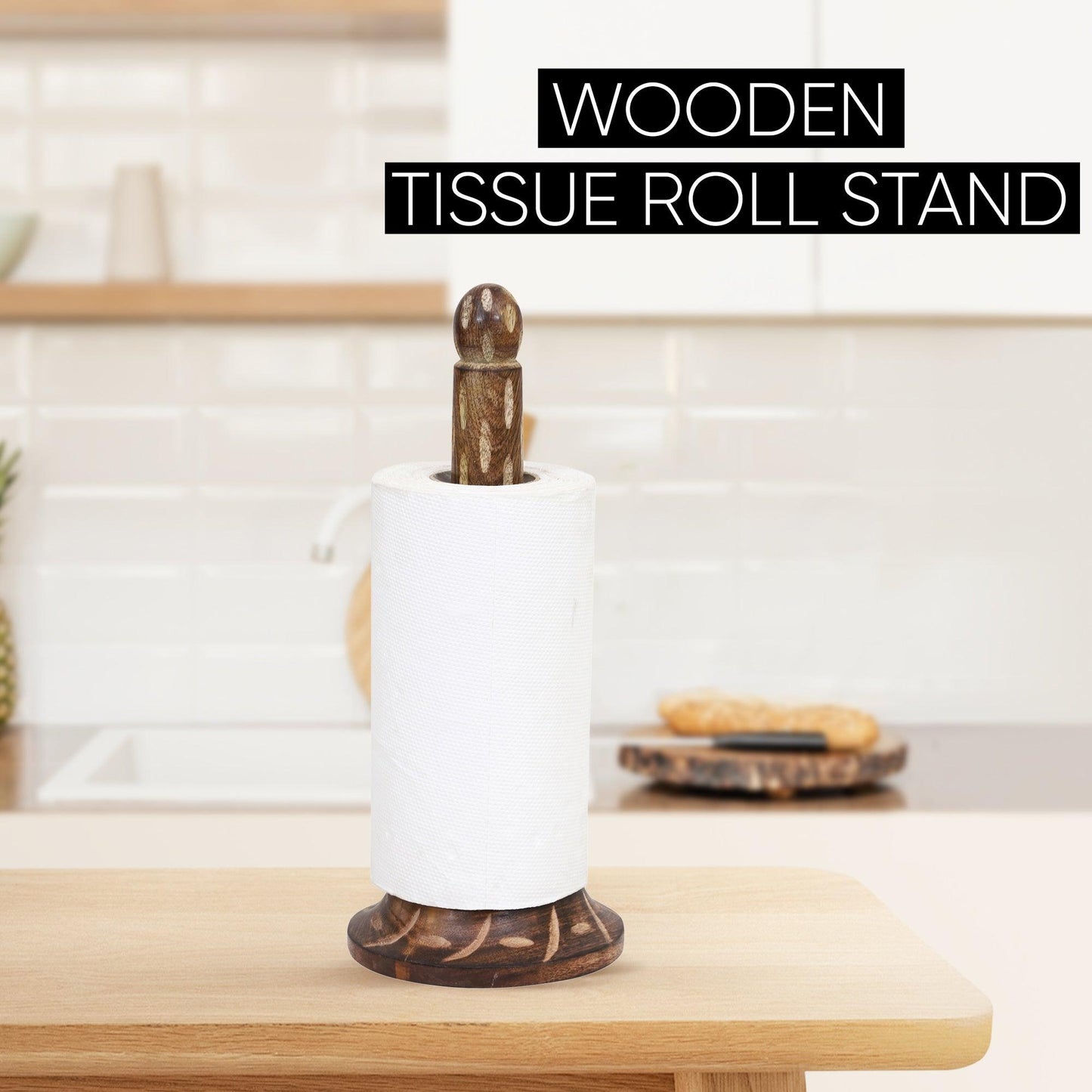 Wooden Kitchen Tissue Paper Roll Holder Stand (Tribal Ellipsis) - Vintageware