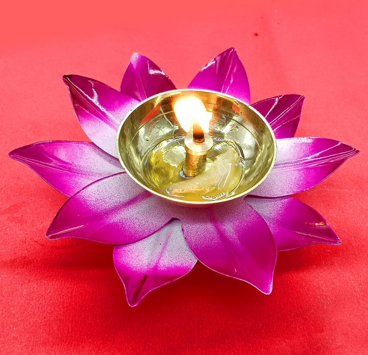 Brass Lotus Diya For Puja - Vintageware