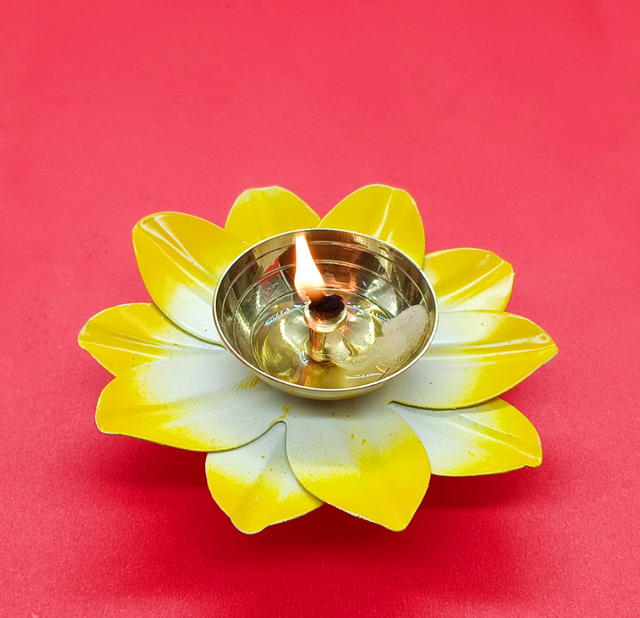 Brass Lotus Diya For Puja - Vintageware