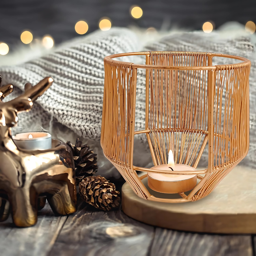 Vintageware® Gold Leaf Metal Tealight Candle Holders | Decorative Lantern for Diwali, Christmas, Table, Wedding & Home Decor, Set of 3