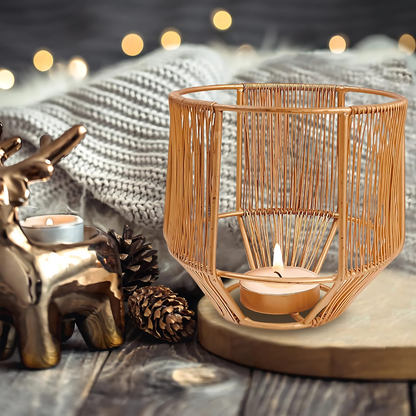 Vintageware® Gold Leaf Metal Tealight Candle Holders | Decorative Lantern for Diwali, Christmas, Table, Wedding & Home Decor, Set of 3