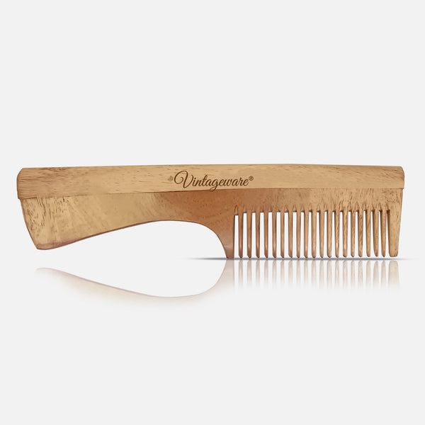 Wide Tooth Neem Wood Comb with Handle - Vintageware