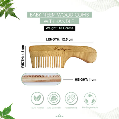 Baby Neem Wood Comb With Handle - Vintageware