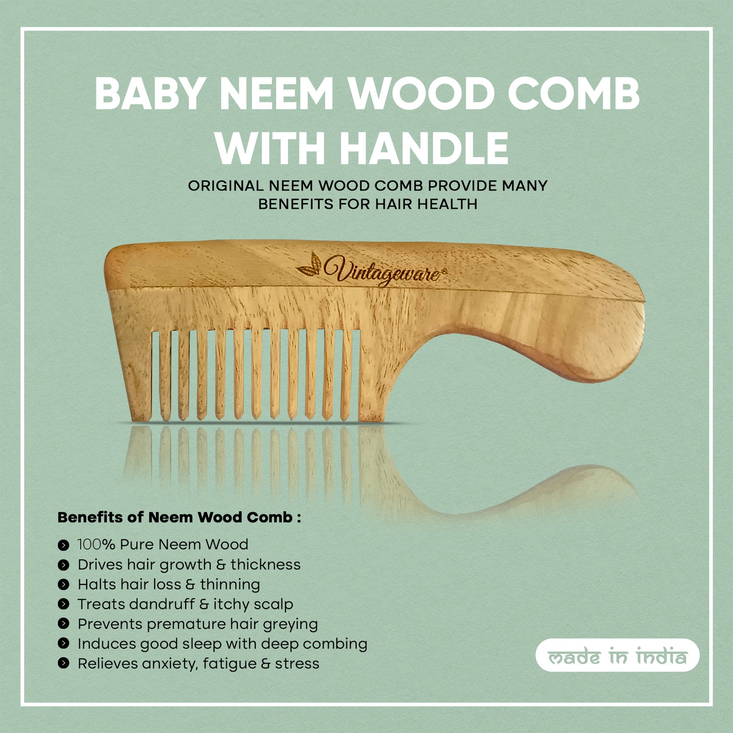 Baby Neem Wood Comb With Handle - Vintageware