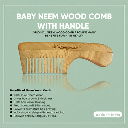 Baby Neem Wood Comb With Handle - Vintageware