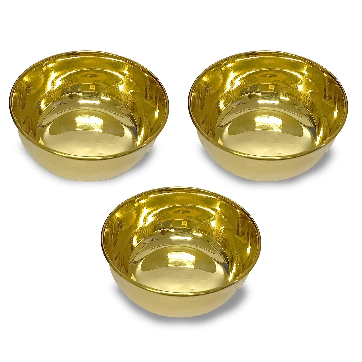 Pure Brass Plain Design Bowl (Katori, Set of 3) - Vintageware