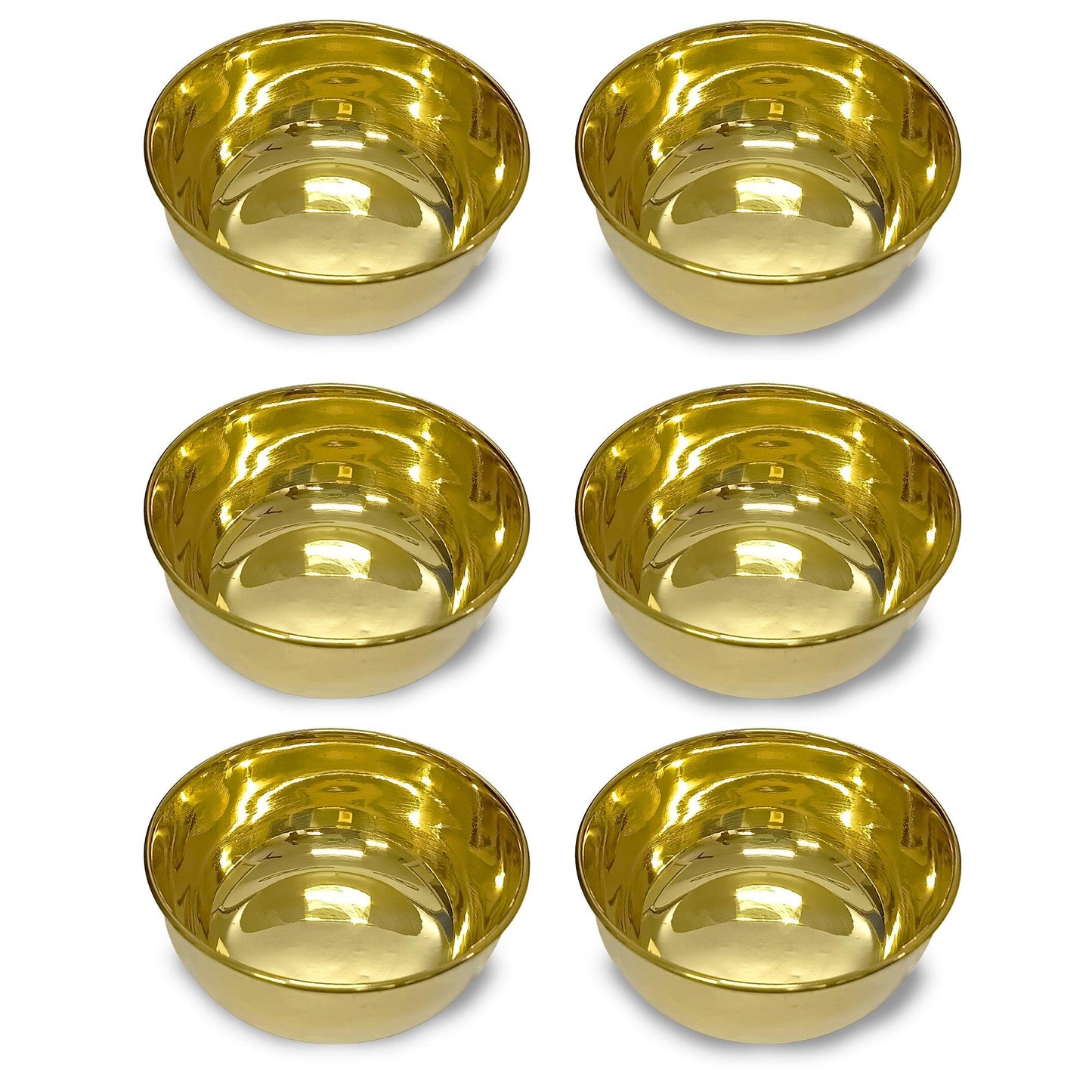 Pure Brass Plain Design Bowl (Katori, Set of 6) - Vintageware