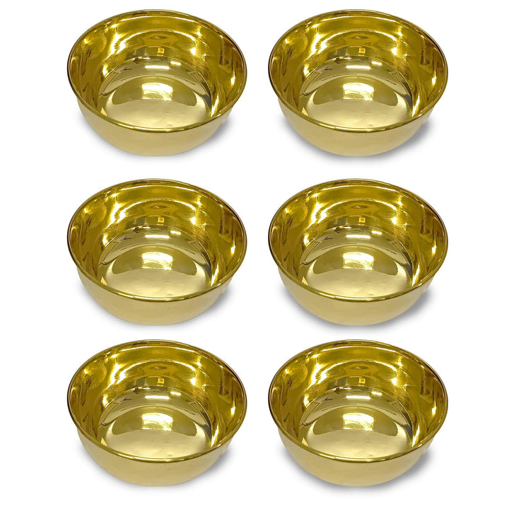 Pure Brass Plain Design Bowl (Katori, Set of 6) - Vintageware