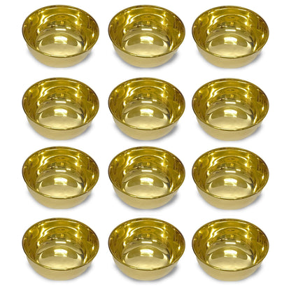 Pure Brass Plain Design Bowl (Katori, Set of 12) - Vintageware