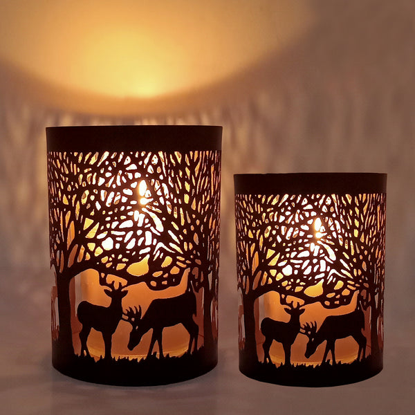 Metal Tealight Candle Holders Set of 2 (Deer Design, Black)