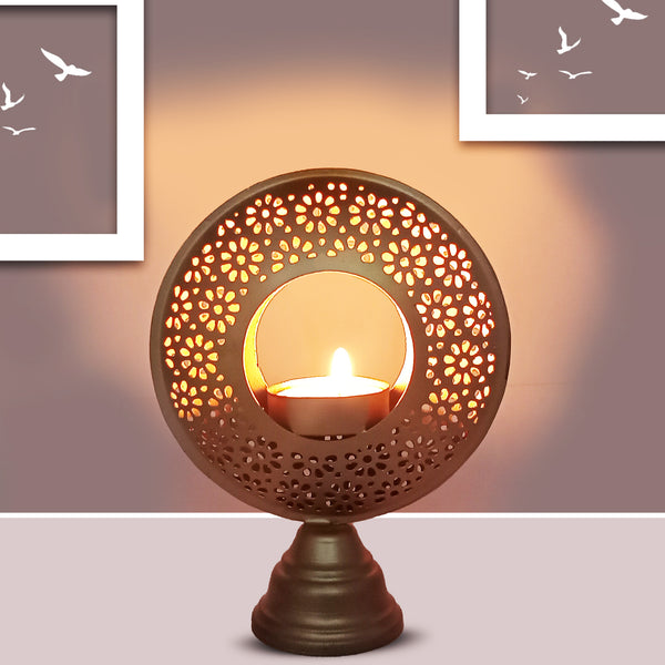 Round Shape Metal Tealight Candle Holders (Gold)