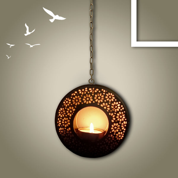 Hanging Metal Tealight Candle Holders (Round, Gold)