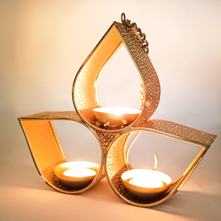 Hanging Metal Tealight Candle Holders Golden - Vintageware