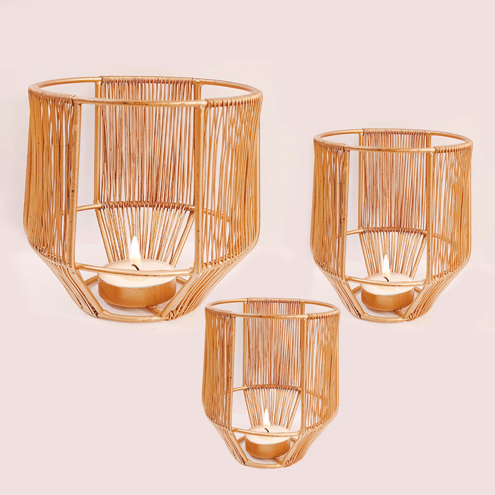 Golden Cage Metal Tealight Candle Holders (Set of 3) | Small + Medium + Large | - Vintageware
