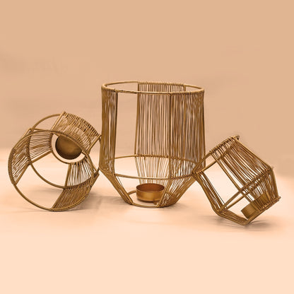 Golden Cage Metal Tealight Candle Holders (Set of 3) | Small + Medium + Large | - Vintageware