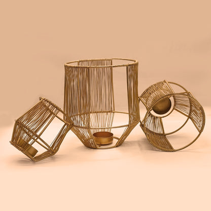 Golden Cage Metal Tealight Candle Holders (Set of 3) | Small + Medium + Large | - Vintageware