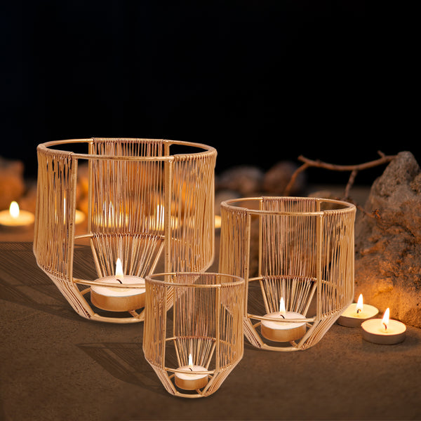 Golden Cage Metal Tealight Candle Holders (Set of 3) | Small + Medium + Large | - Vintageware
