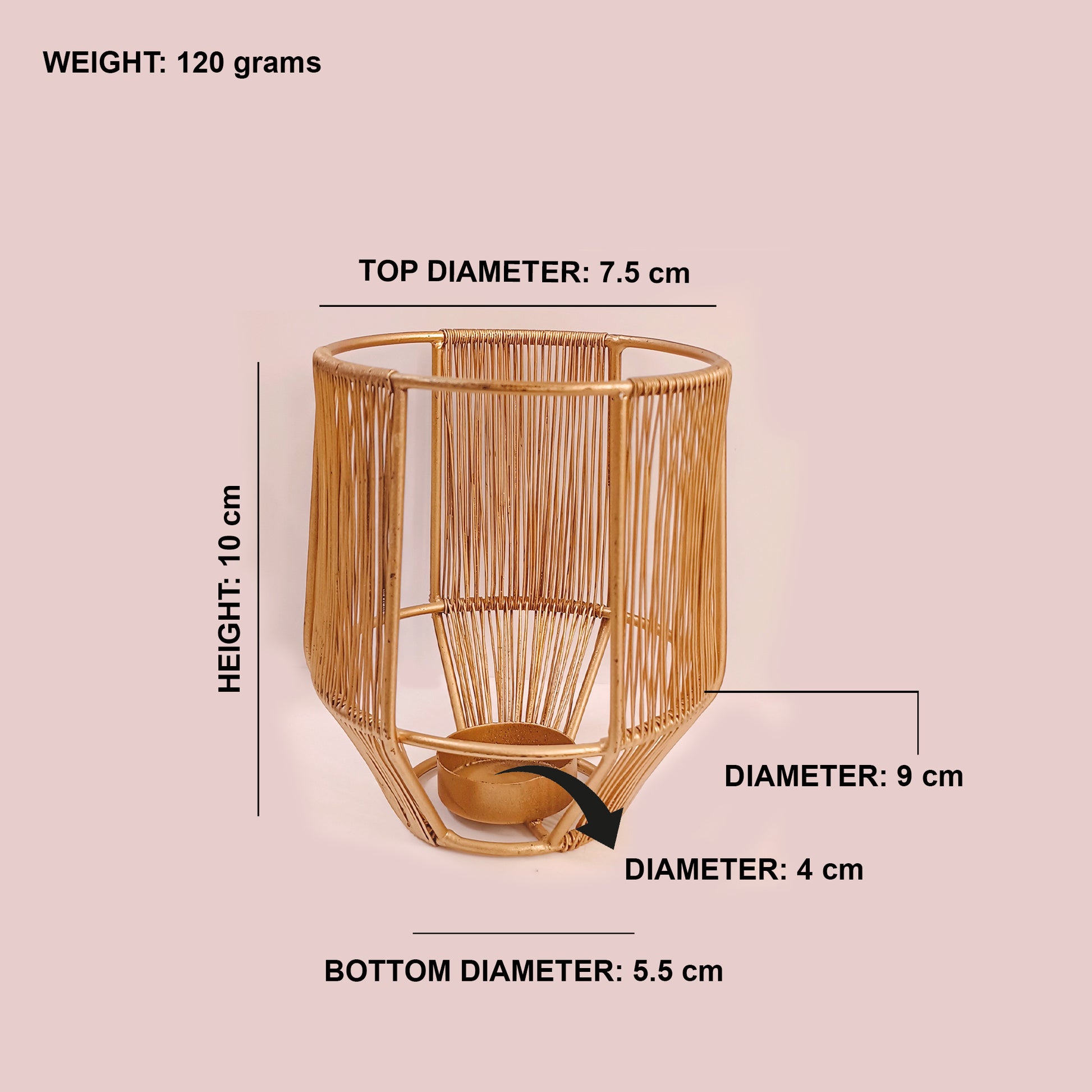 Golden Cage Metal Tealight Candle Holders (Set of 3) | Small + Medium + Large | - Vintageware