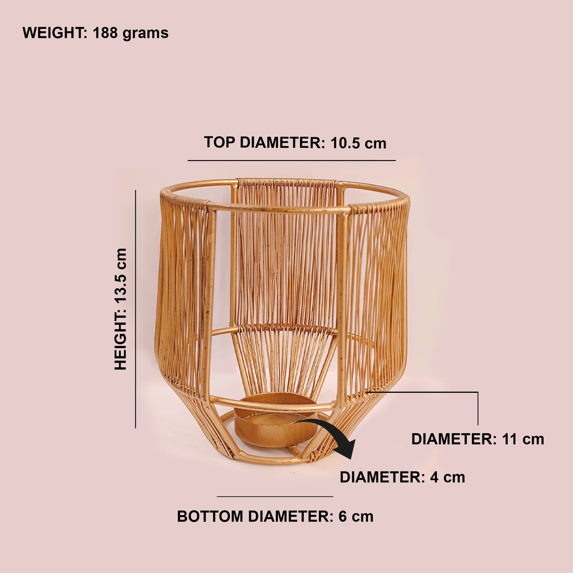 Golden Cage Metal Tealight Candle Holders (Set of 3) | Small + Medium + Large | - Vintageware