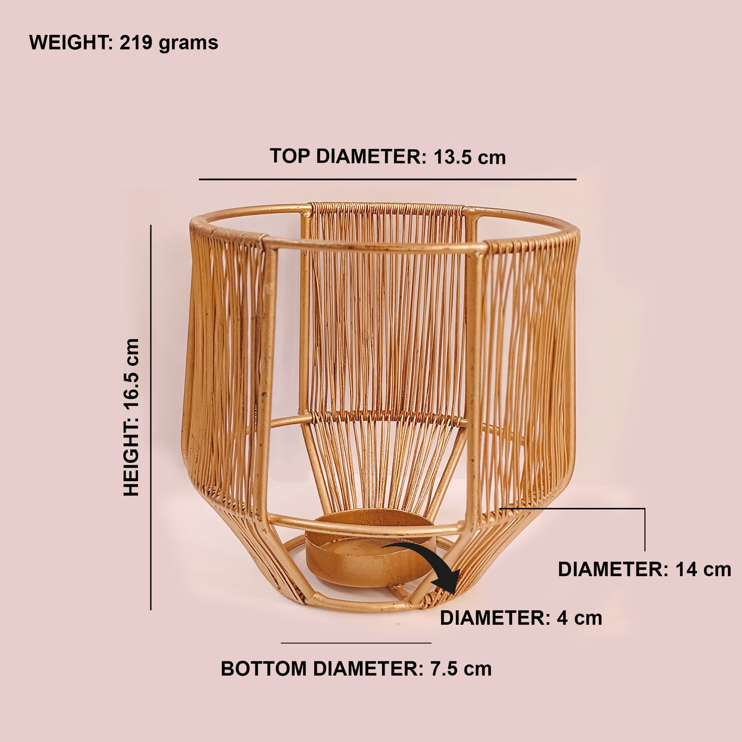 Golden Cage Metal Tealight Candle Holders (Set of 3) | Small + Medium + Large | - Vintageware